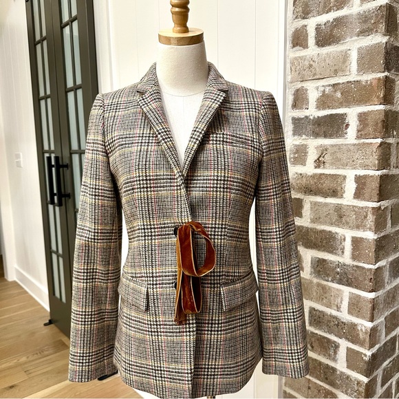 *rare* J. CREW Regent Wool Blazer Natural Plaid, Velvet Ribbon & Cobalt Pop — 6 - Picture 5 of 16
